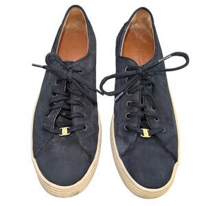 Salvatore Ferragamo‎ Women's Black Suede Lace-Up Sneakers Size 8 AAAA